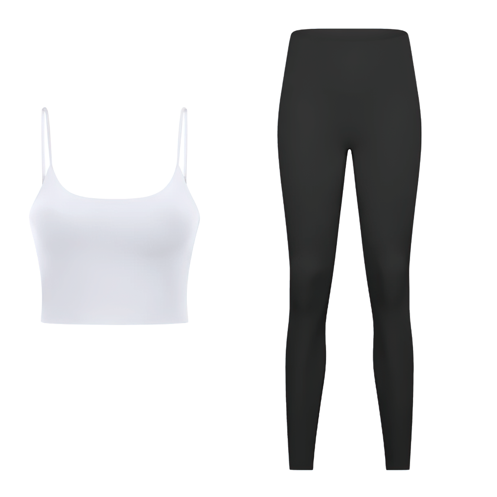 Eco-friendly quick dry solid color yoga set SF2144 with sleeveless crop top and leggings, anti-pilling, breathable material.